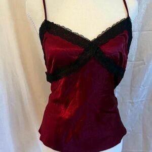 Victoria Secret MODA Red Satin Camisole with Black Lace Trim